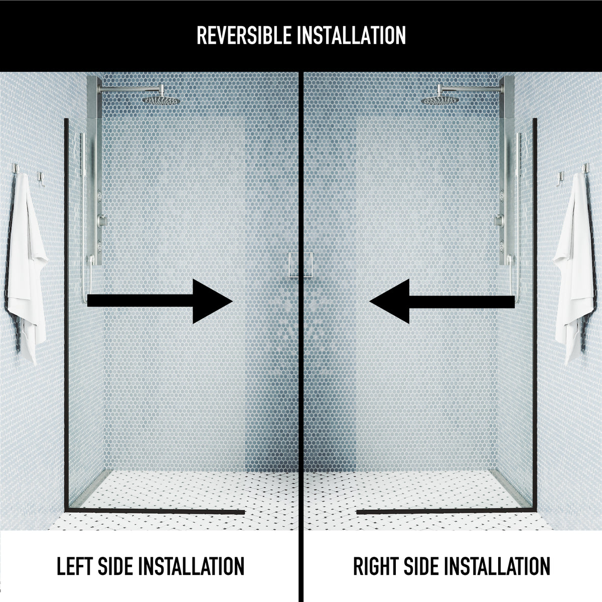 Zenith 34 in. W x 74 in. H Frameless Fixed Shower Screen Door and Elan 24 in. Linear Shower Drain in Matte Black