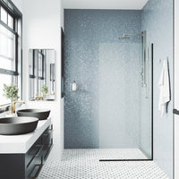 Zenith 34 in. W x 74 in. H Frameless Fixed Shower Screen in Matte Black with 3/8 in. (10mm) Clear Glass and Elan 36 in. Linear Shower Drain