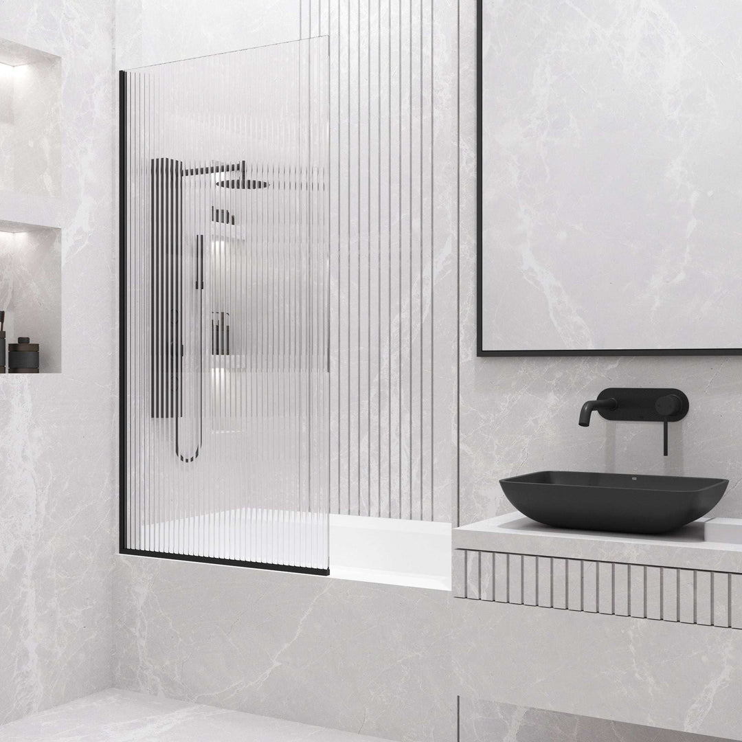 VIGO Meridian Zenith 34 x 62 in. Semi-Framed Fixed Tub Screen with Clear/Fluted Tempered Glass