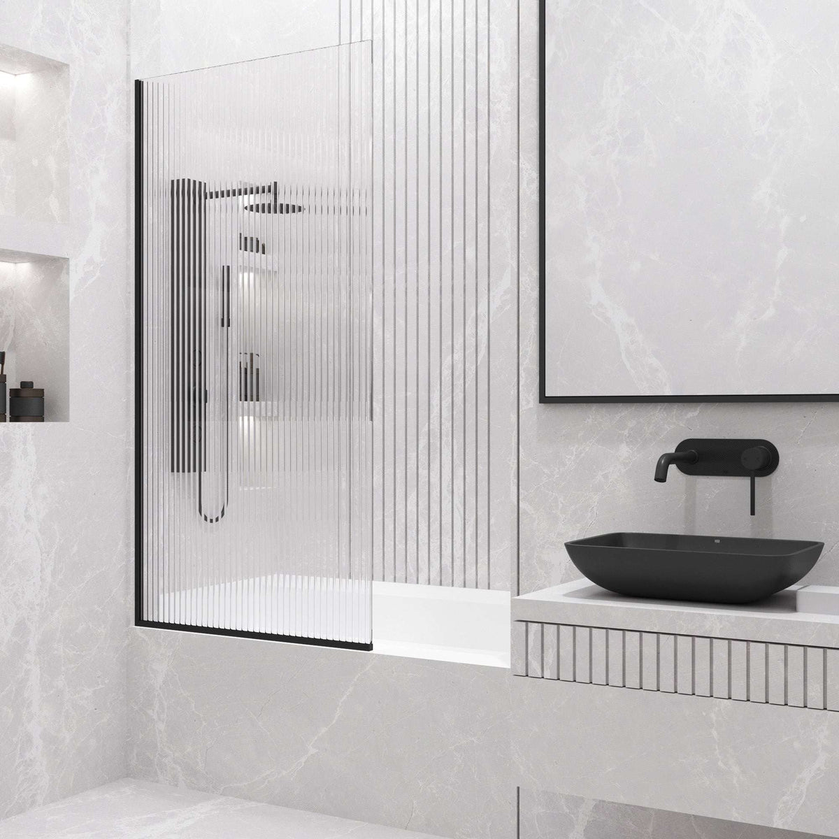 VIGO Meridian Zenith 34 x 62 in. Semi-Framed Fixed Tub Screen with Clear/Fluted Tempered Glass