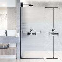 Matte black finish fixed shower screen with fluted tempered glass and included mounting kit