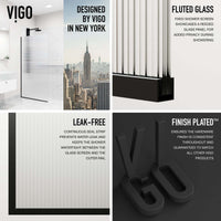 74-inch tall frameless shower screen with fluted glass and matte black frame