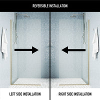 Zenith 34 in. W x 74 in. H Frameless Fixed Shower Screen Door and Meridian 4-Piece Bath Hardware Set in Matte Brushed Gold