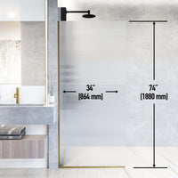 Matte brushed gold finish fixed shower screen with fluted tempered glass and included mounting kit