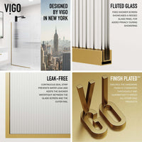 74-inch tall frameless shower screen with fluted glass and matte gold frame