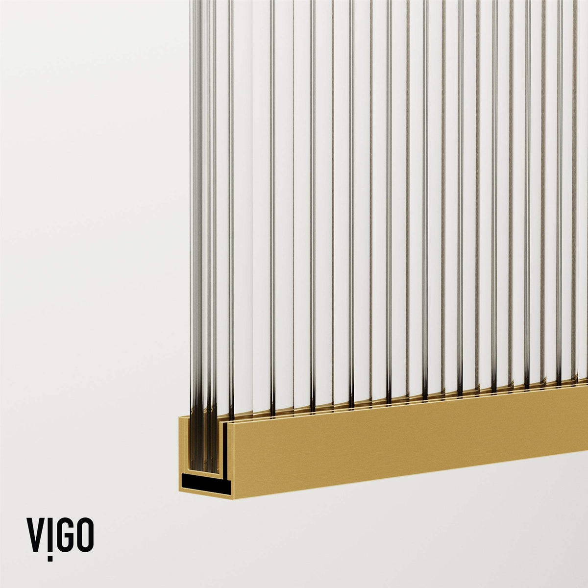 Stainless steel hardware shower screen with matte gold finish and fluted tempered glass