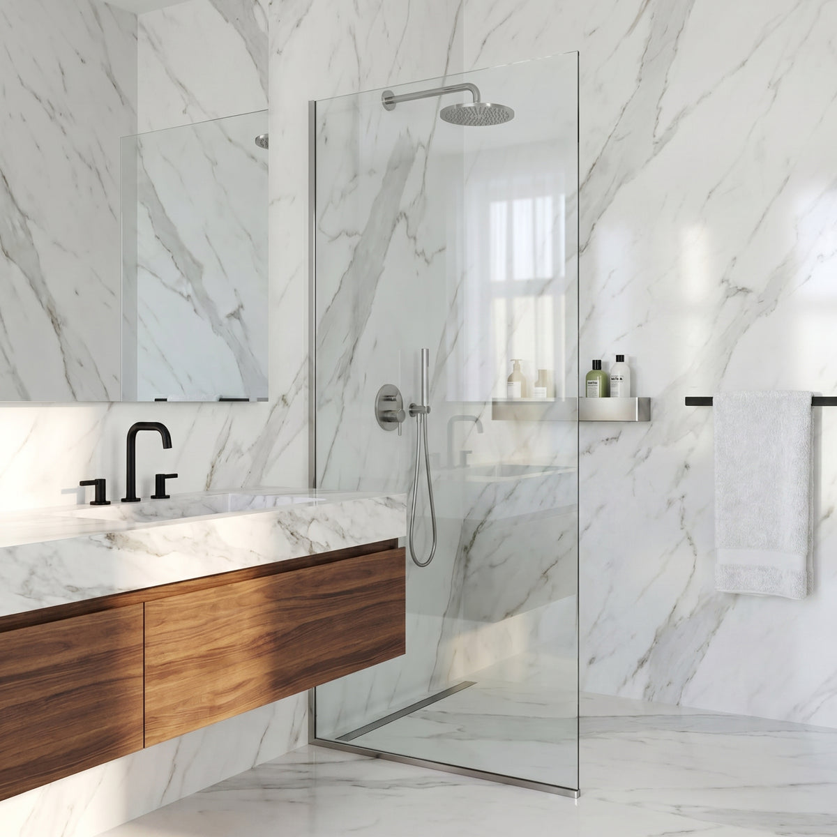 Meridian Zenith 34 x 74 in. Semi-Framed Fixed Shower Screen