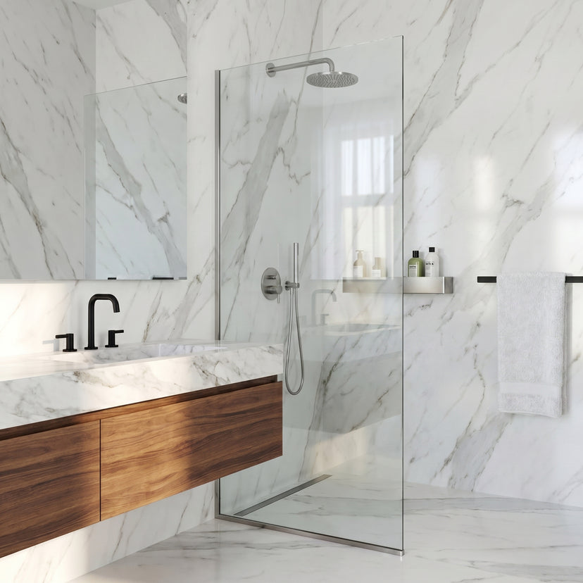 Meridian Zenith 34 x 74 in. Semi-Framed Fixed Shower Screen