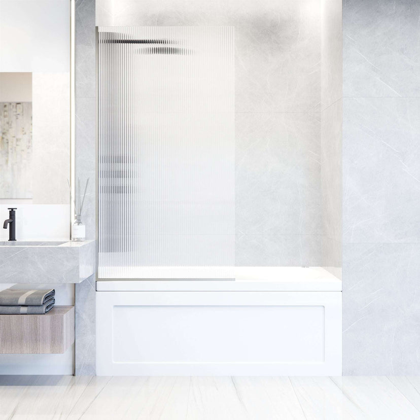 VIGO Meridian Zenith 34 x 62 in. Semi-Framed Fixed Tub Screen with Clear/Fluted Tempered Glass
