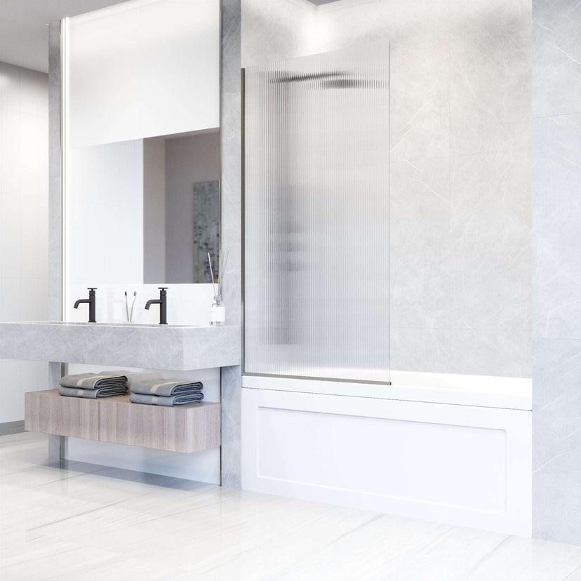 VIGO Meridian Zenith 34 x 62 in. Semi-Framed Fixed Tub Screen with Clear/Fluted Tempered Glass