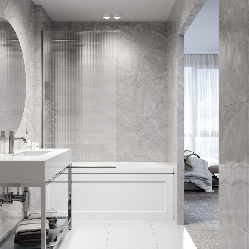 VIGO Meridian Zenith 34 x 62 in. Semi-Framed Fixed Tub Screen with Clear/Fluted Tempered Glass