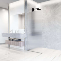 Modern stainless steel shower screen with fluted glass and stainless steel hardware