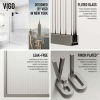 74-inch tall frameless shower screen with fluted glass and stainless steel frame