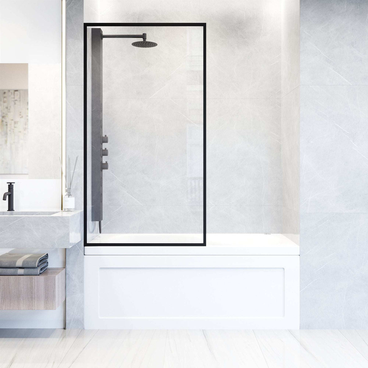 VIGO Meridian 34 x 62 in. Framed Fixed Tub Screen with Clear/Fluted Tempered Glass