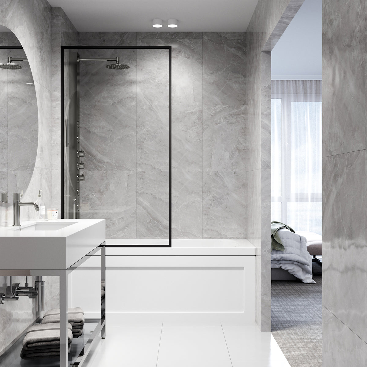 VIGO Meridian 34 x 62 in. Framed Fixed Tub Screen with Clear/Fluted Tempered Glass
