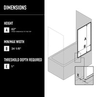 VIGO Meridian 34 x 62 in. Framed Fixed Tub Screen with Clear/Fluted Tempered Glass