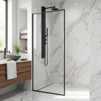 Meridian 34 in. W x 74 in. H Framed Fixed Shower Screen Door and Elan 24 in. Linear Shower Drain in Matte Black