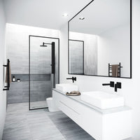 Meridian 34 in. W x 74 in. H Framed Fixed Shower Screen Door and Elan 24 in. Linear Shower Drain in Matte Black