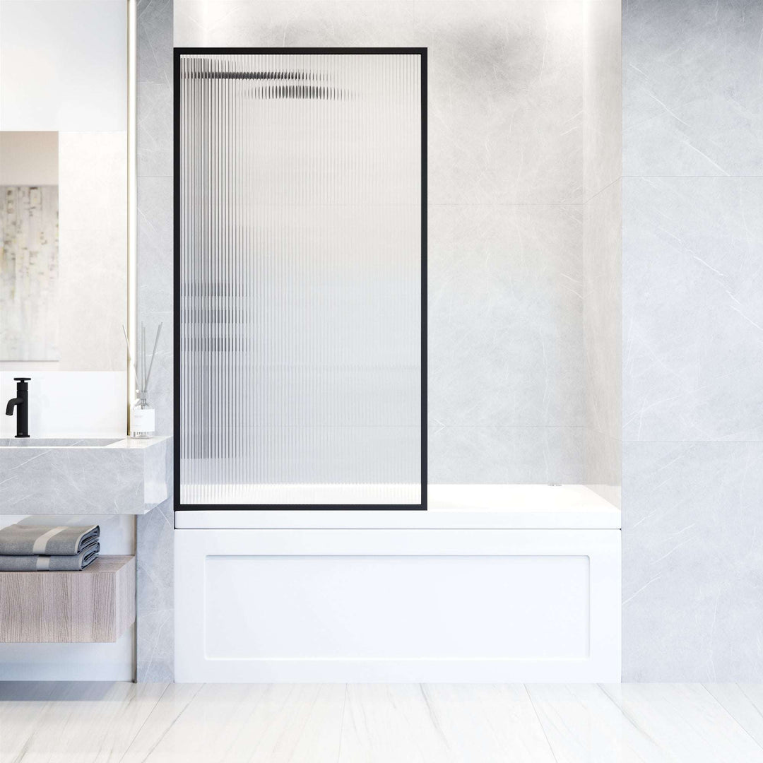 VIGO Meridian 34 x 62 in. Framed Fixed Tub Screen with Clear/Fluted Tempered Glass
