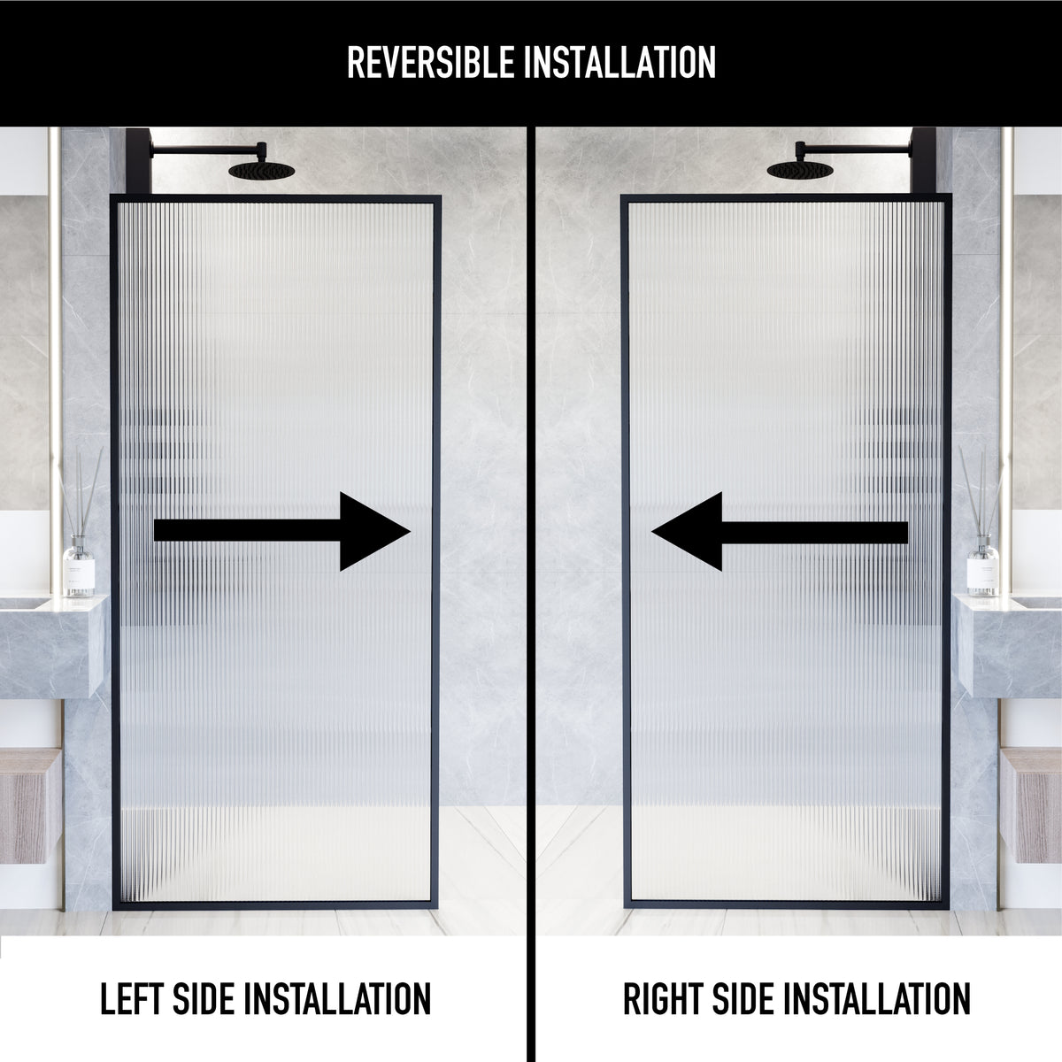 Meridian 34 in. W x 74 in. H Framed Fixed Shower Screen Door and Elan 24 in. Linear Shower Drain in Matte Black