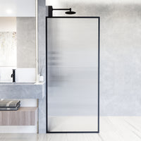 Meridian 34 in. W x 74 in. H Framed Fixed Shower Screen Door and Elan 24 in. Linear Shower Drain in Matte Black