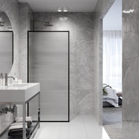 Meridian 34 in. W x 74 in. H Framed Fixed Shower Screen Door and Meridian 4-Piece Bath Hardware Set in Matte Black