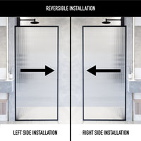 Meridian 34 in. W x 74 in. H Framed Fixed Shower Screen Door and Meridian 4-Piece Bath Hardware Set in Matte Black
