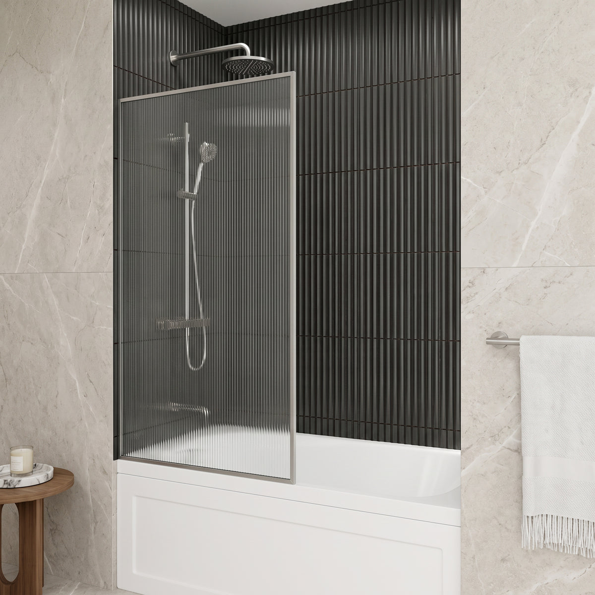 VIGO Meridian 34 x 62 in. Framed Fixed Tub Screen with Clear/Fluted Tempered Glass