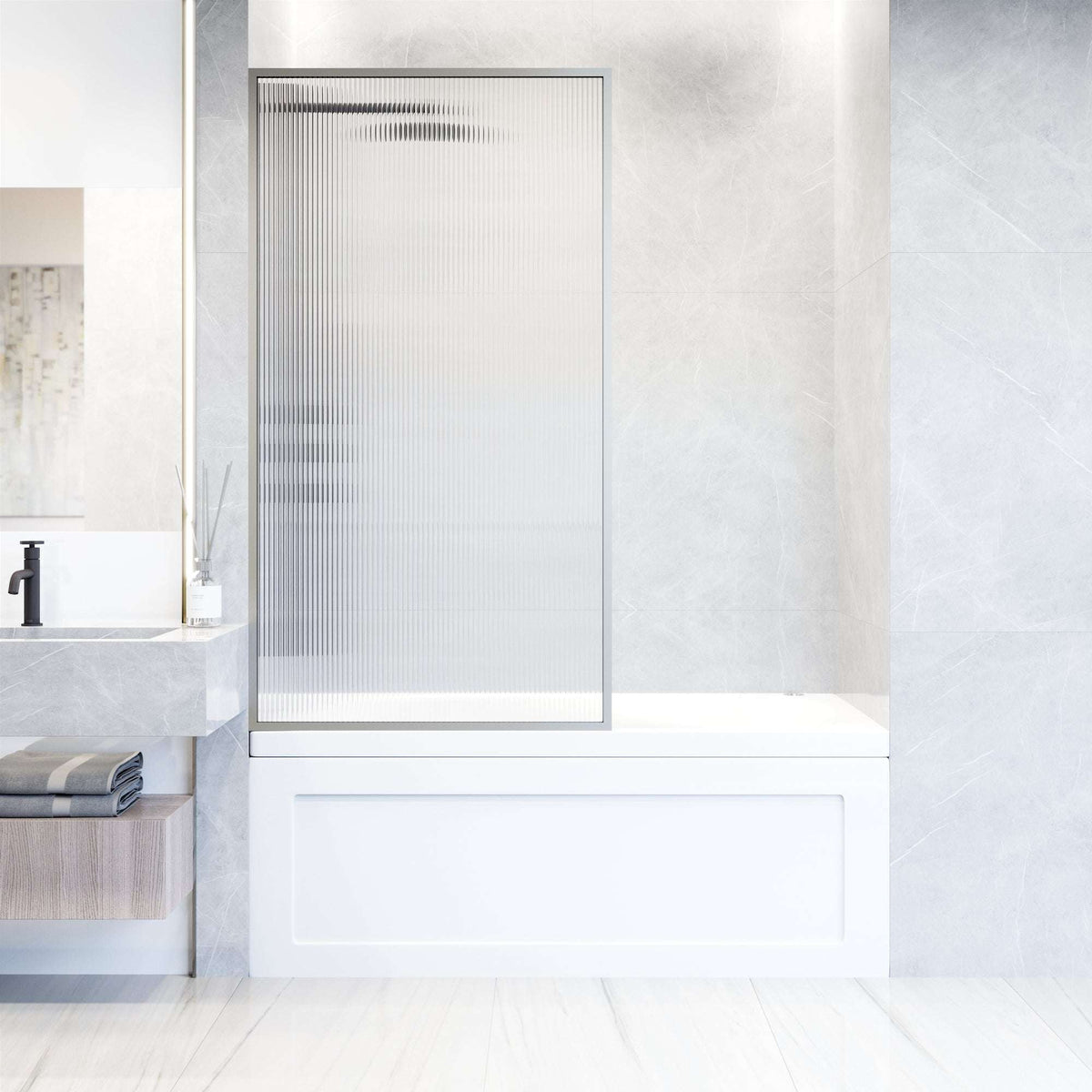 VIGO Meridian 34 x 62 in. Framed Fixed Tub Screen with Clear/Fluted Tempered Glass