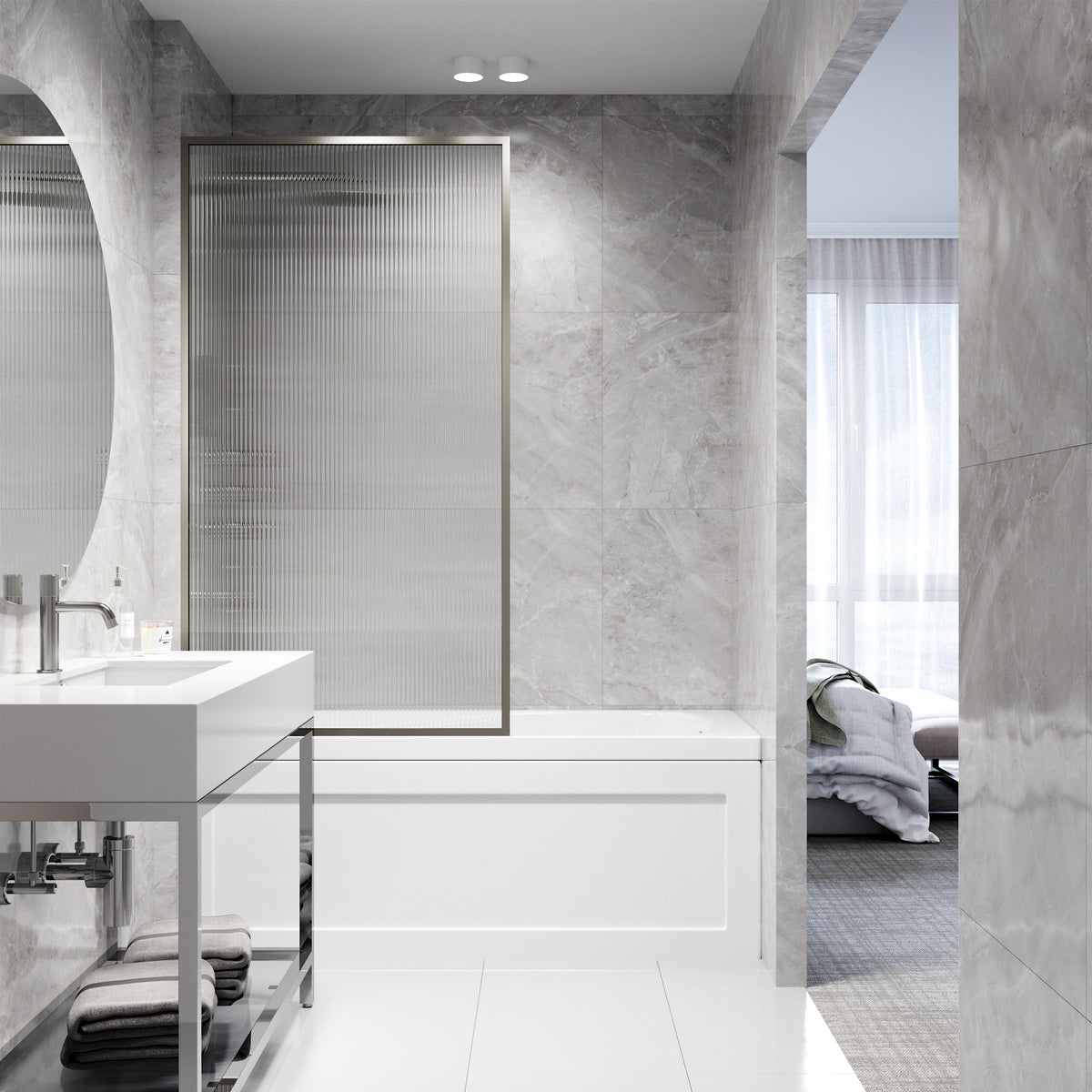 VIGO Meridian 34 x 62 in. Framed Fixed Tub Screen with Clear/Fluted Tempered Glass
