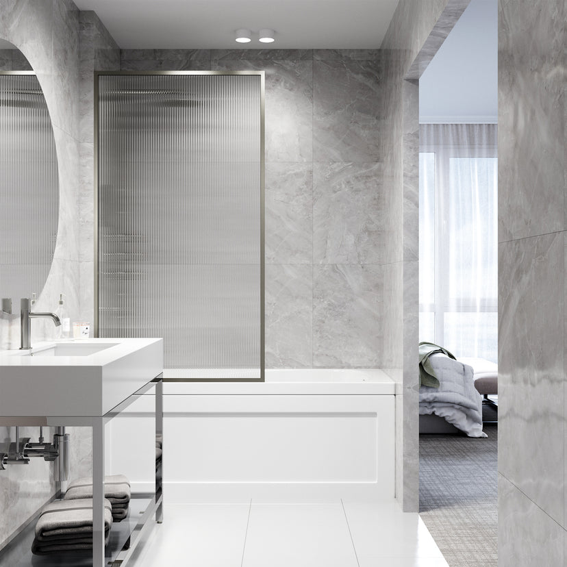 VIGO Meridian 34 x 62 in. Framed Fixed Tub Screen with Clear/Fluted Tempered Glass