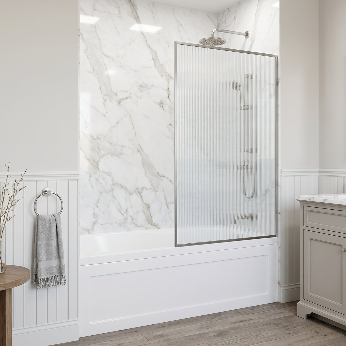 VIGO Meridian 34 x 62 in. Framed Fixed Tub Screen with Clear/Fluted Tempered Glass