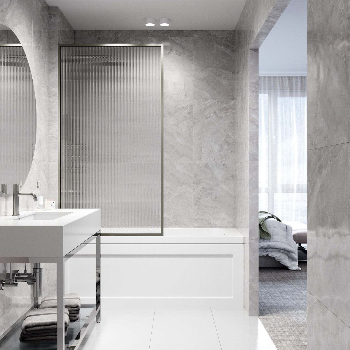 VIGO Meridian 34 x 62 in. Framed Fixed Tub Screen with Clear/Fluted Tempered Glass