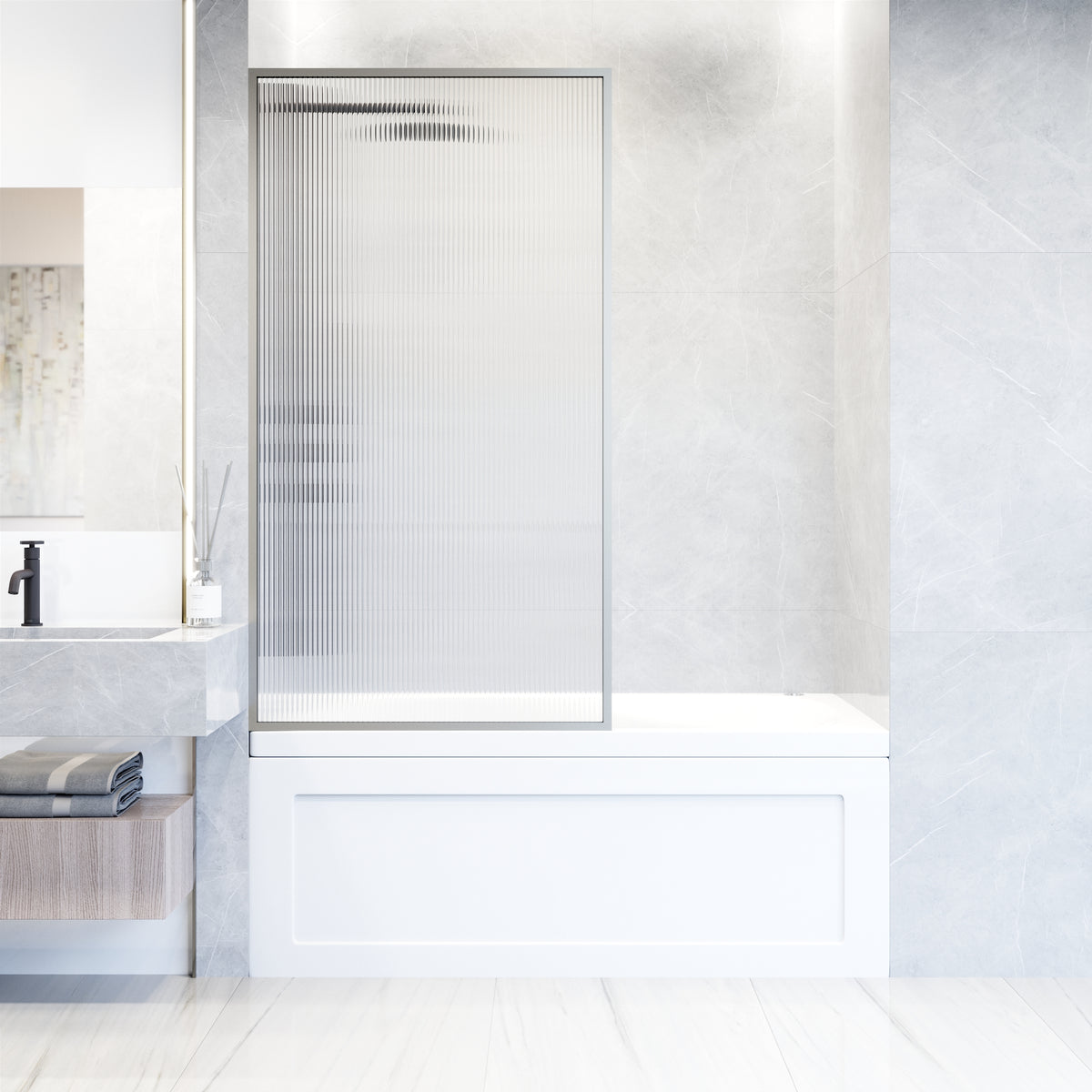 VIGO Meridian 34 x 62 in. Framed Fixed Tub Screen with Clear/Fluted Tempered Glass