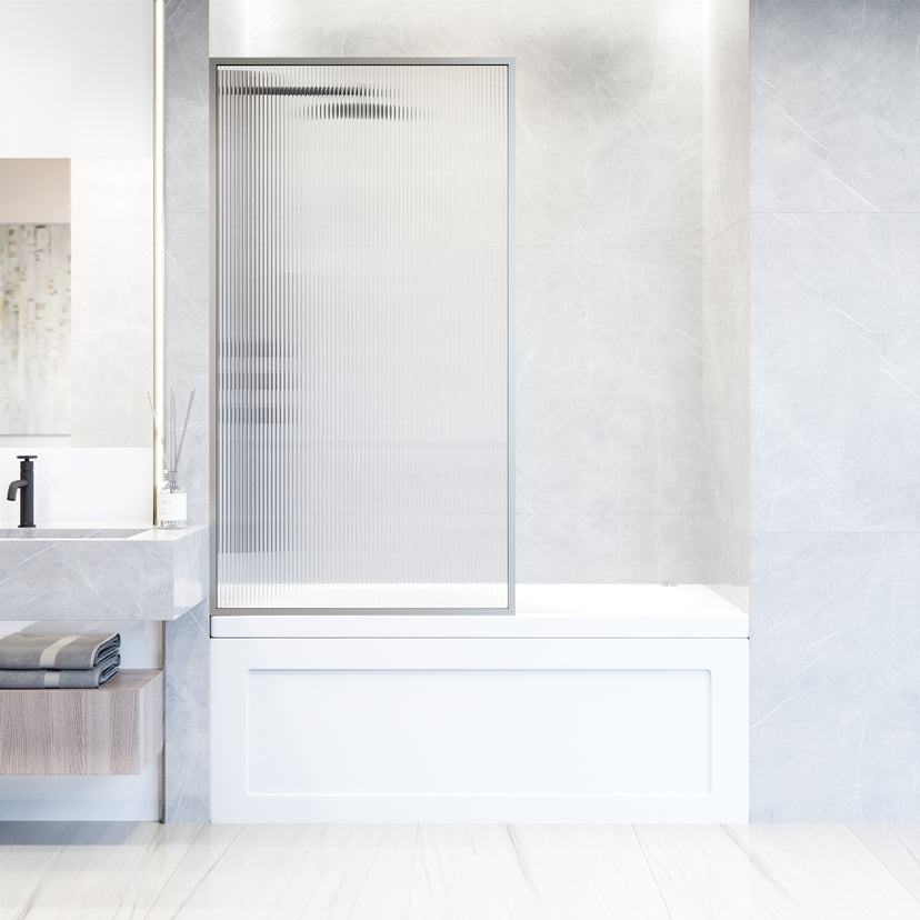 VIGO Meridian 34 x 62 in. Framed Fixed Tub Screen with Clear/Fluted Tempered Glass