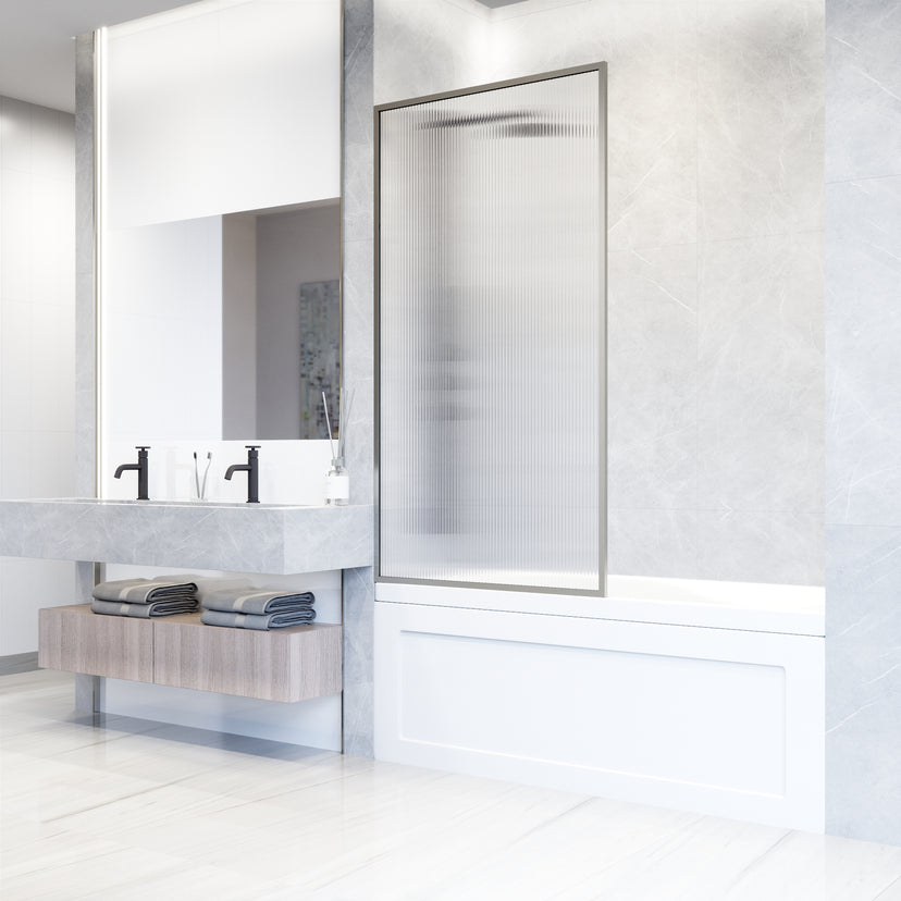 VIGO Meridian 34 x 62 in. Framed Fixed Tub Screen with Clear/Fluted Tempered Glass