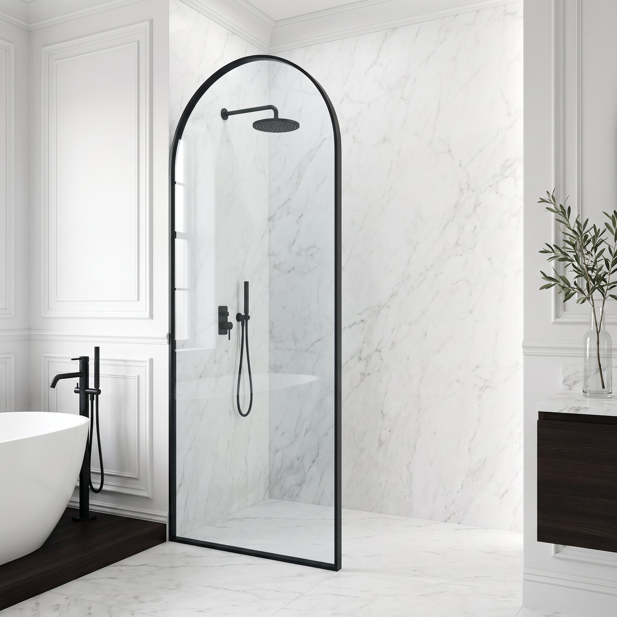 Arden – 34 in. W X 78 in. H Framed Fixed Shower Screen Door with 3
