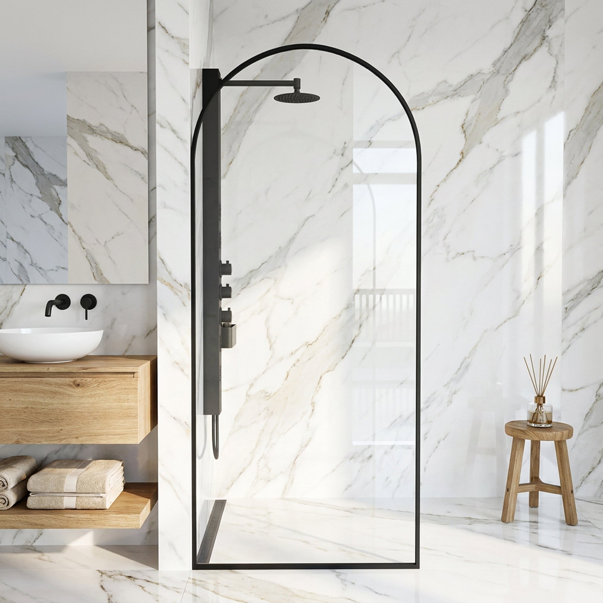 Arden – 34 in. W X 78 in. H Framed Fixed Shower Screen Door with 3