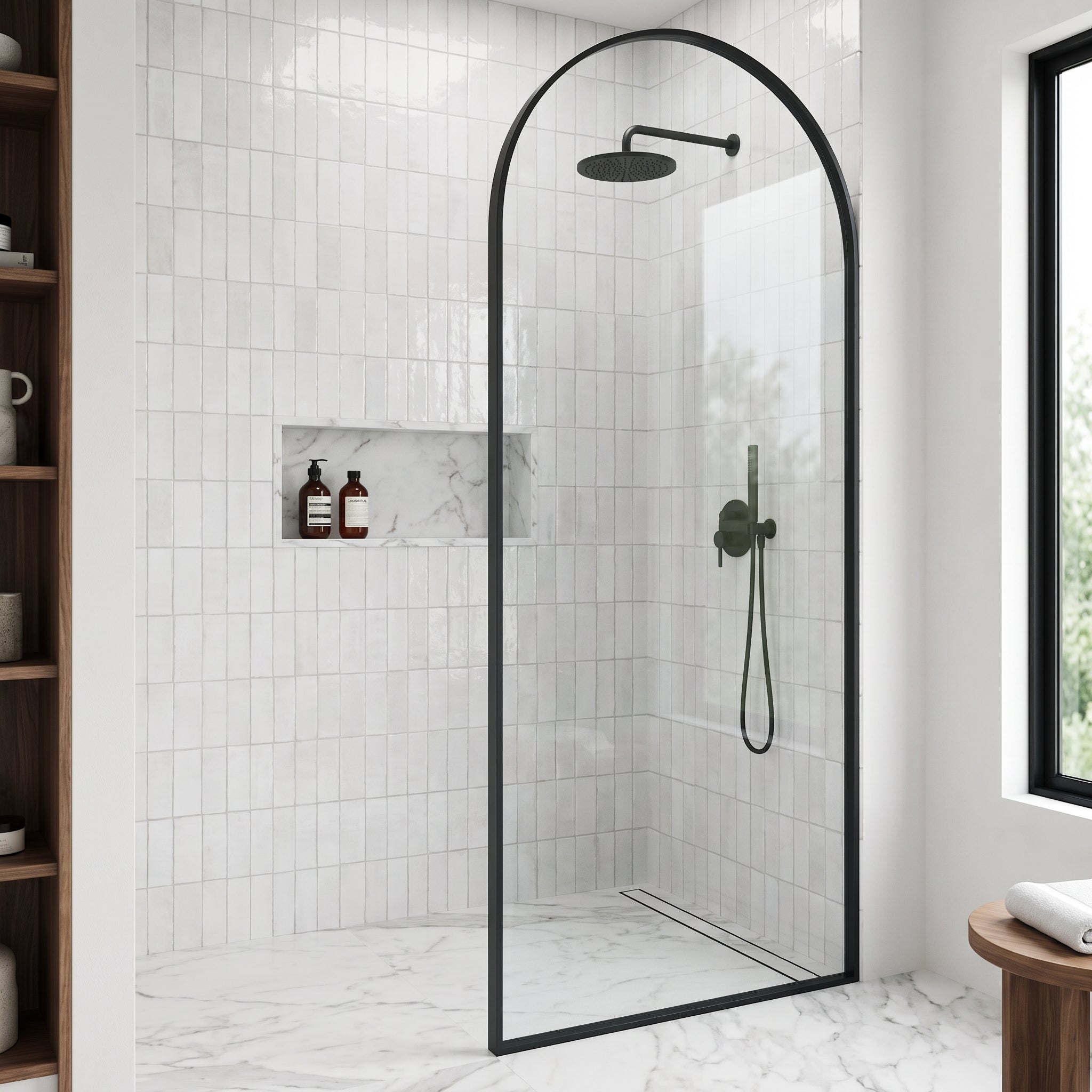 Arden – 34 in. W X 78 in. H Framed Fixed Shower Screen Door with 3