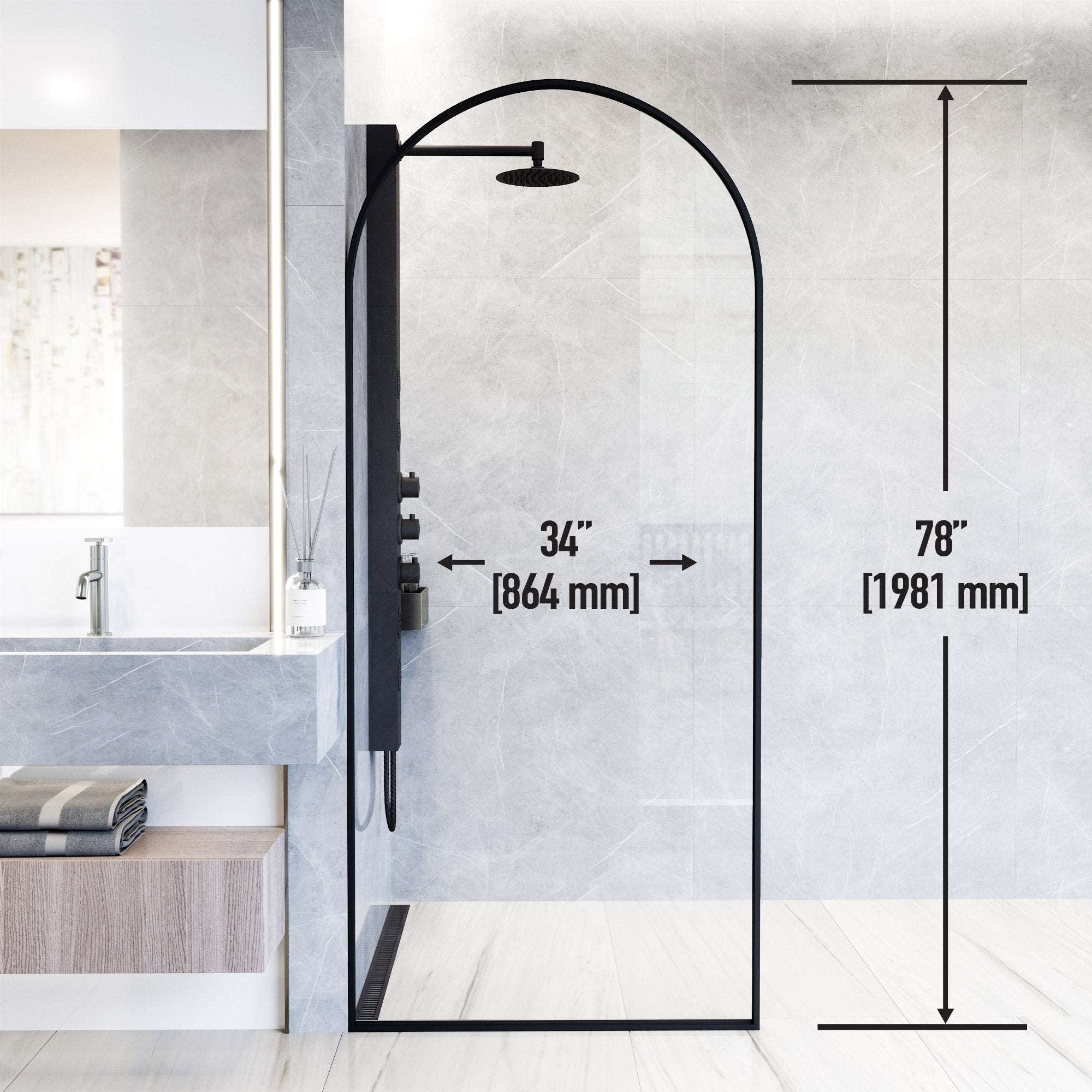 Arden – 34 in. W X 78 in. H Framed Fixed Shower Screen Door with 3