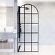 Modern framed shower screen with matte black finish and clear grid glass
