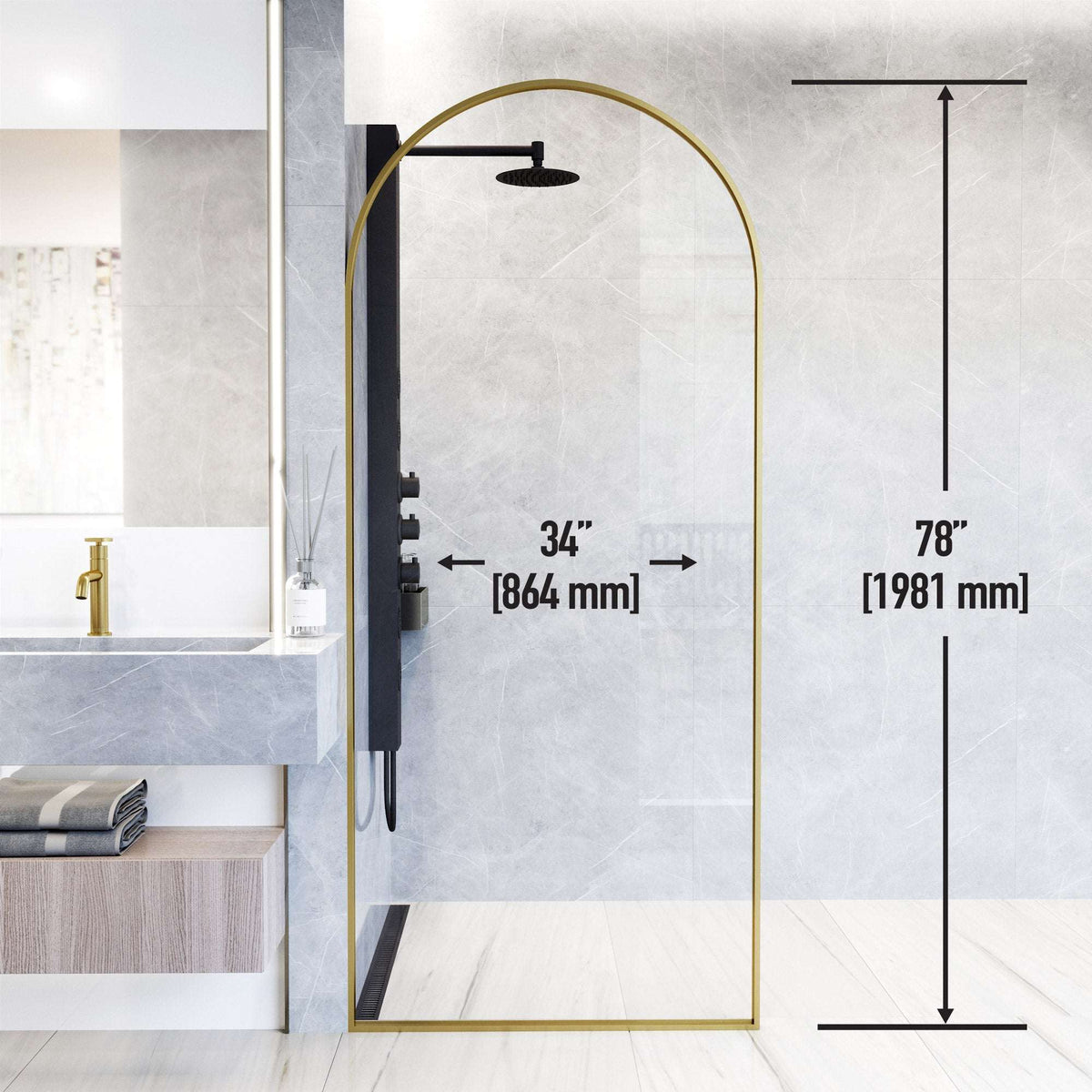 78-inch tall shower screen featuring reversible installation and clear glass