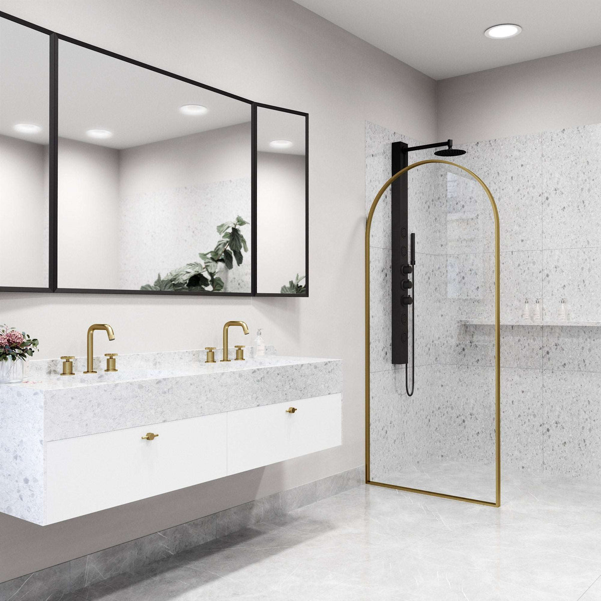 Shower screen with included mounting hardware and clear glass panel