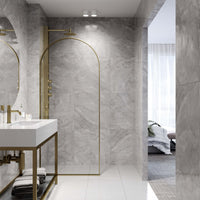 Stainless steel hardware shower screen with matte gold frame and fixed opening