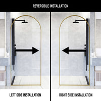 Arden 34 in. W x 78 in. H Framed Fixed Shower Screen Door and Meridian 4-Piece Bath Hardware Set in Matte Brushed Gold