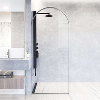 Modern framed shower screen with stainless steel finish and clear glass
