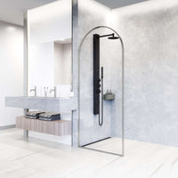 Fixed shower screen featuring stainless steel frame and clear tempered glass