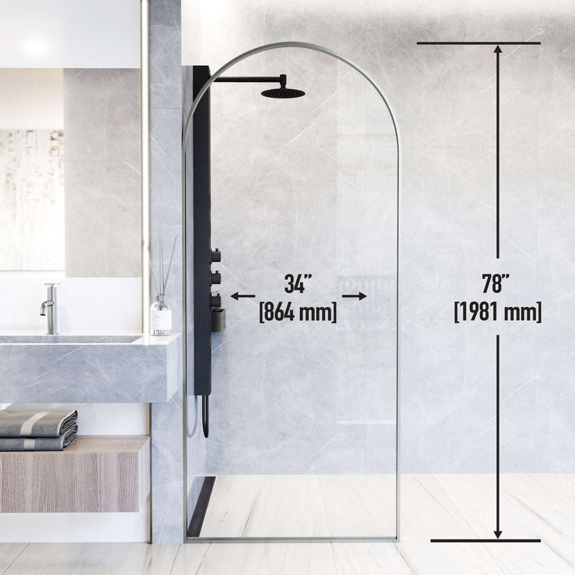 78-inch tall shower screen with stainless steel hardware and clear glass