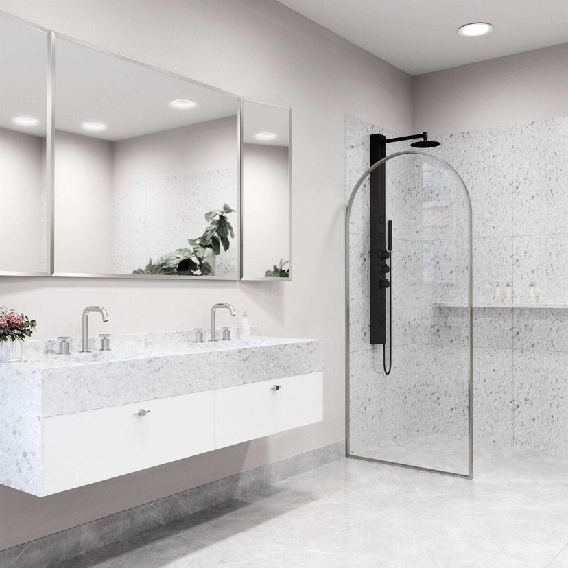 Shower screen with included mounting hardware and clear glass panel