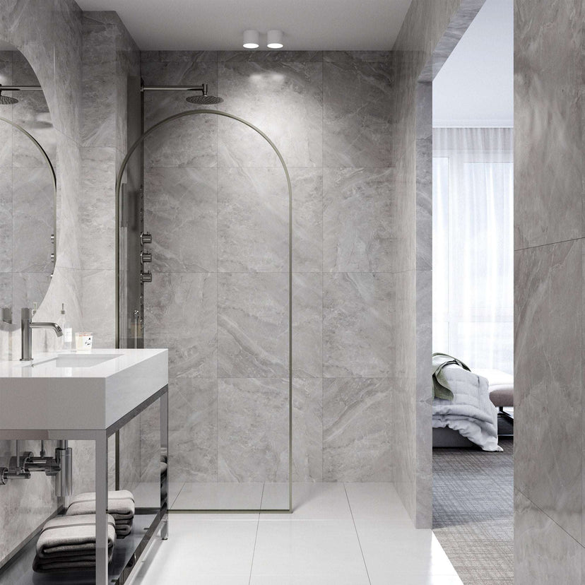 Stainless steel hardware shower screen with matching frame and fixed opening